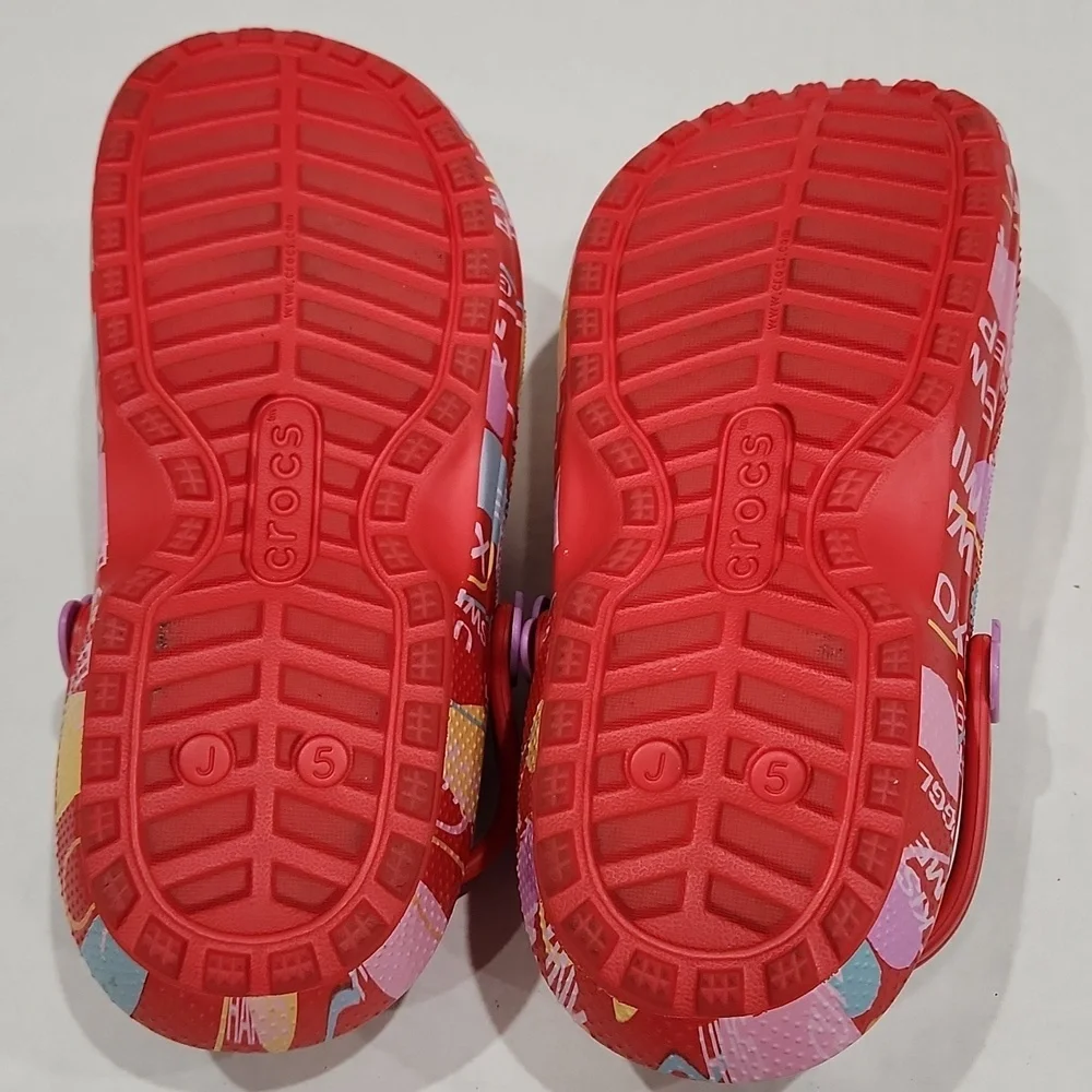 CROCS Red and Pink Slippers with Fun Patterns
